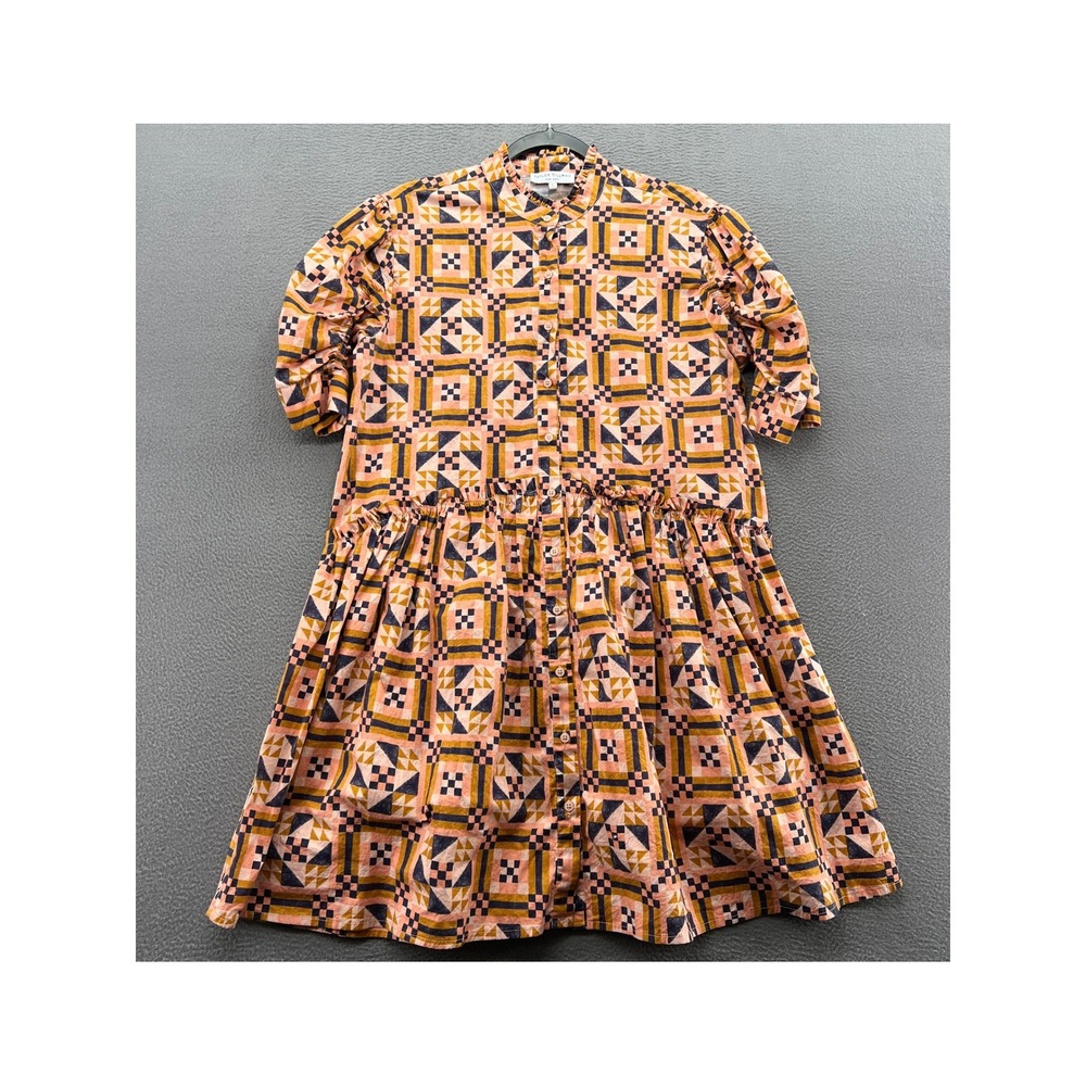Taylor Tillman New York Dress Geometric Quilt Print Cotton Poplin Mini Pink L